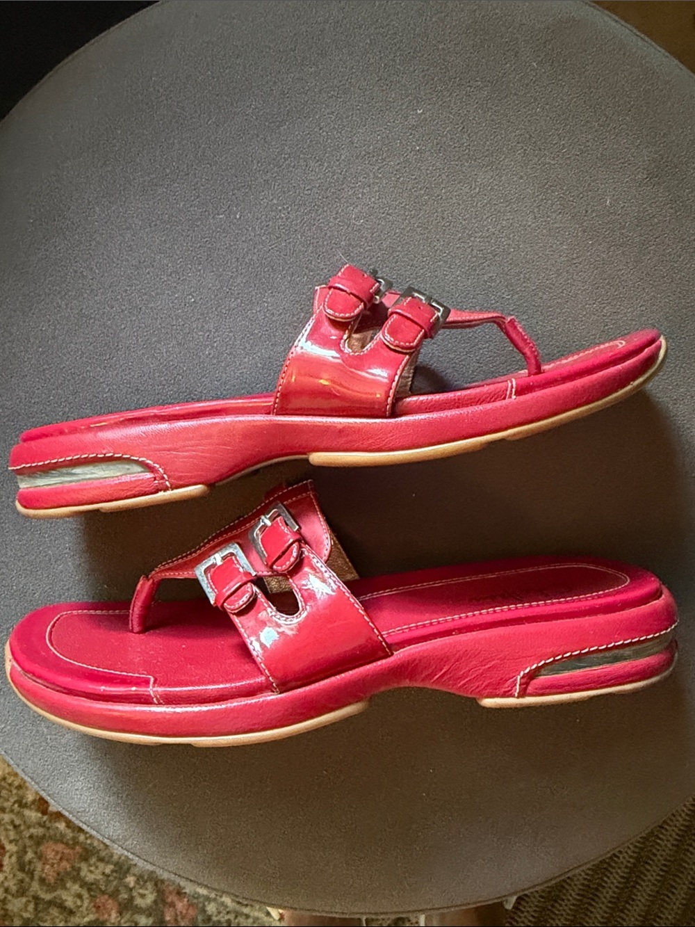 Cole Haan Cherry Red Nike Air Slip-On Thong Sandal w/Buckles 7 Summer Chic - Picture 8 of 10